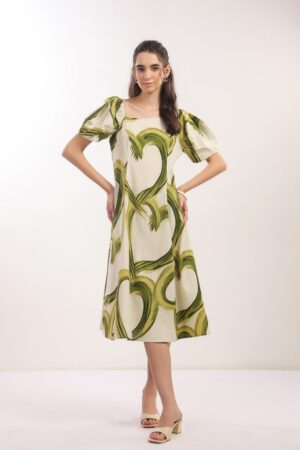 Tropical Green Midi Cotton Flex Dress