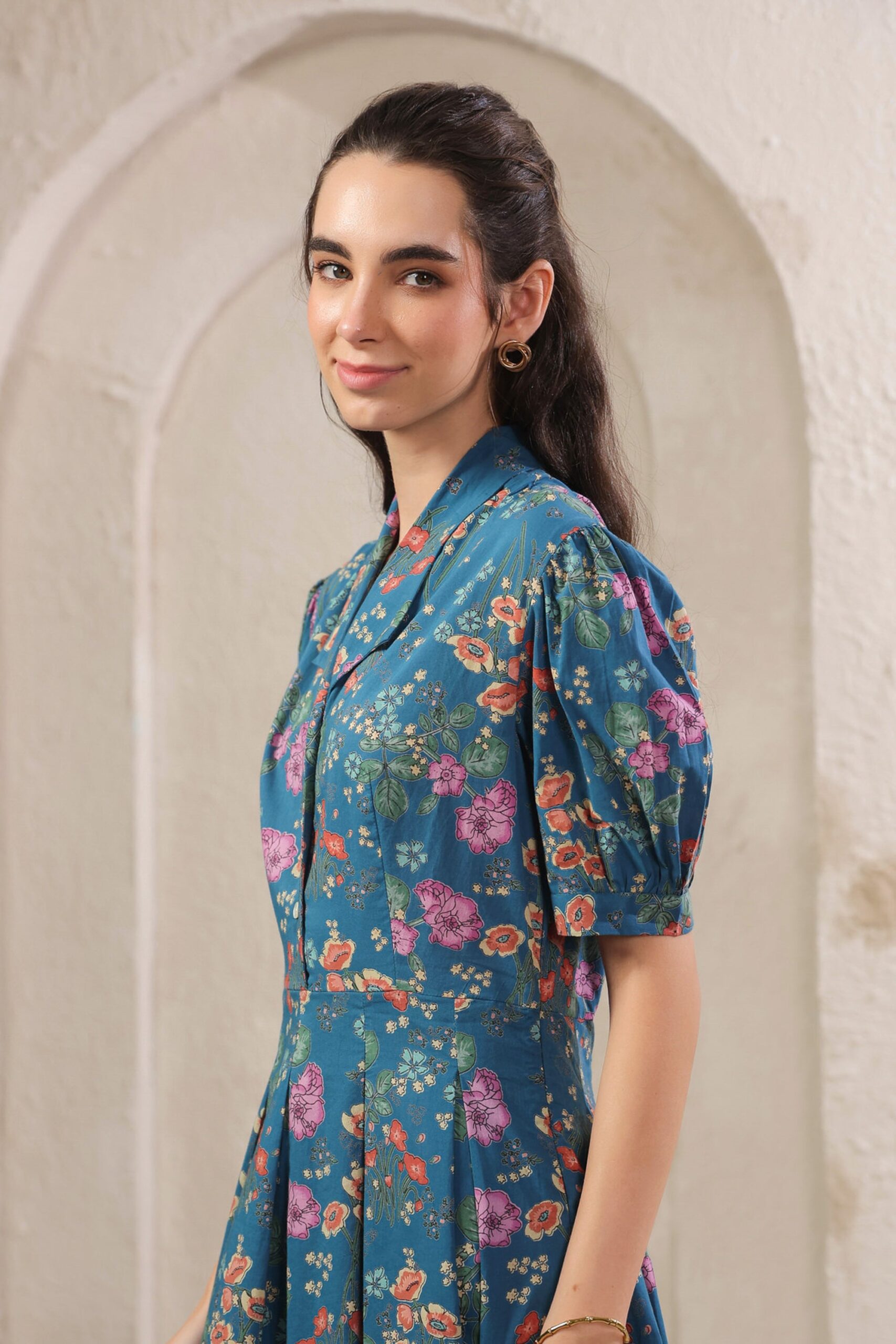 Bloom Mosaic Blue Cotton Dress - Image 7