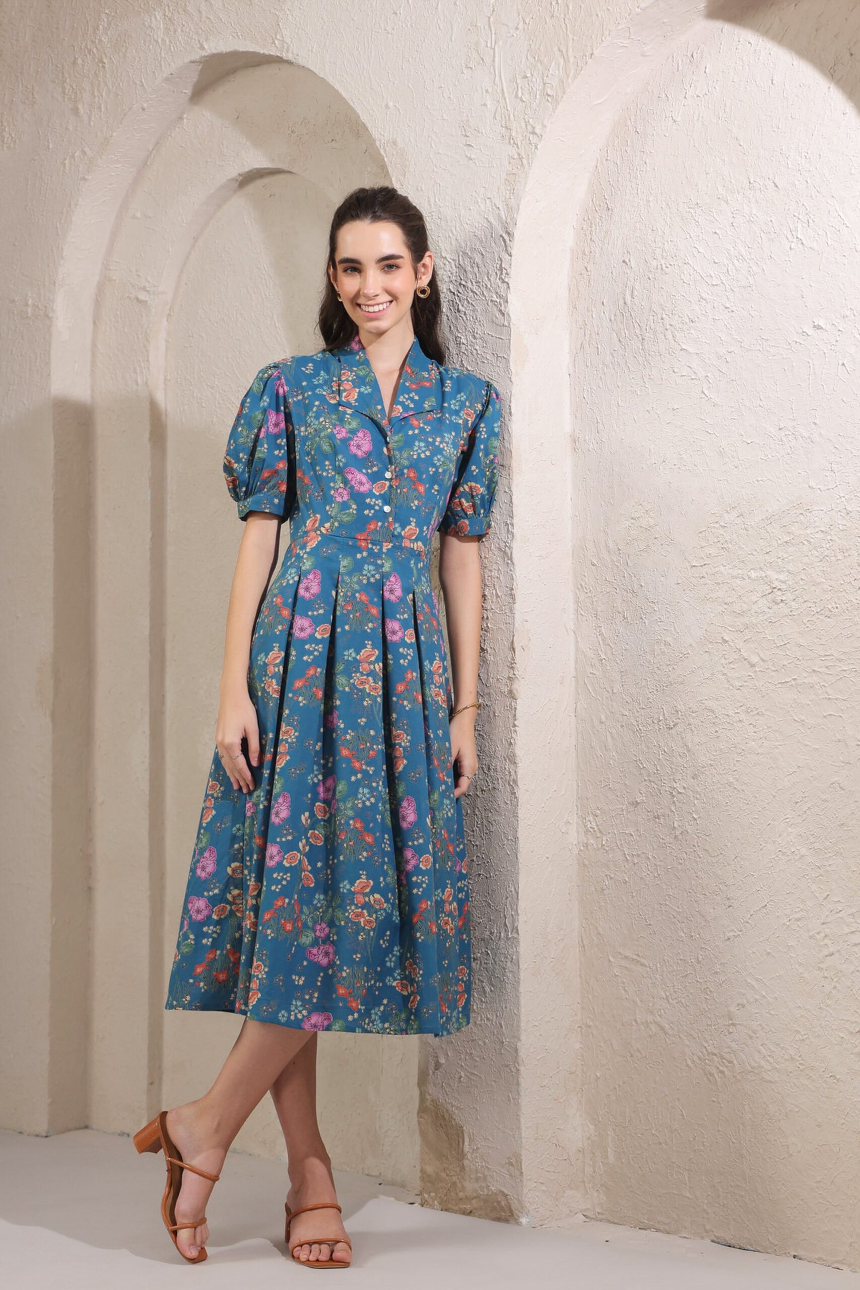 Bloom Mosaic Blue Cotton Dress - Image 9