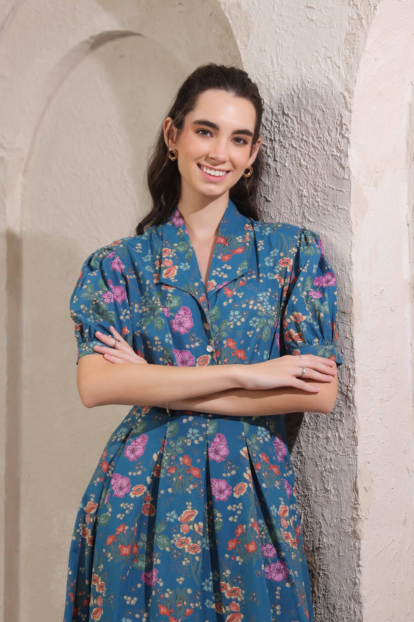 Bloom Mosaic Blue Cotton Dress - Image 11