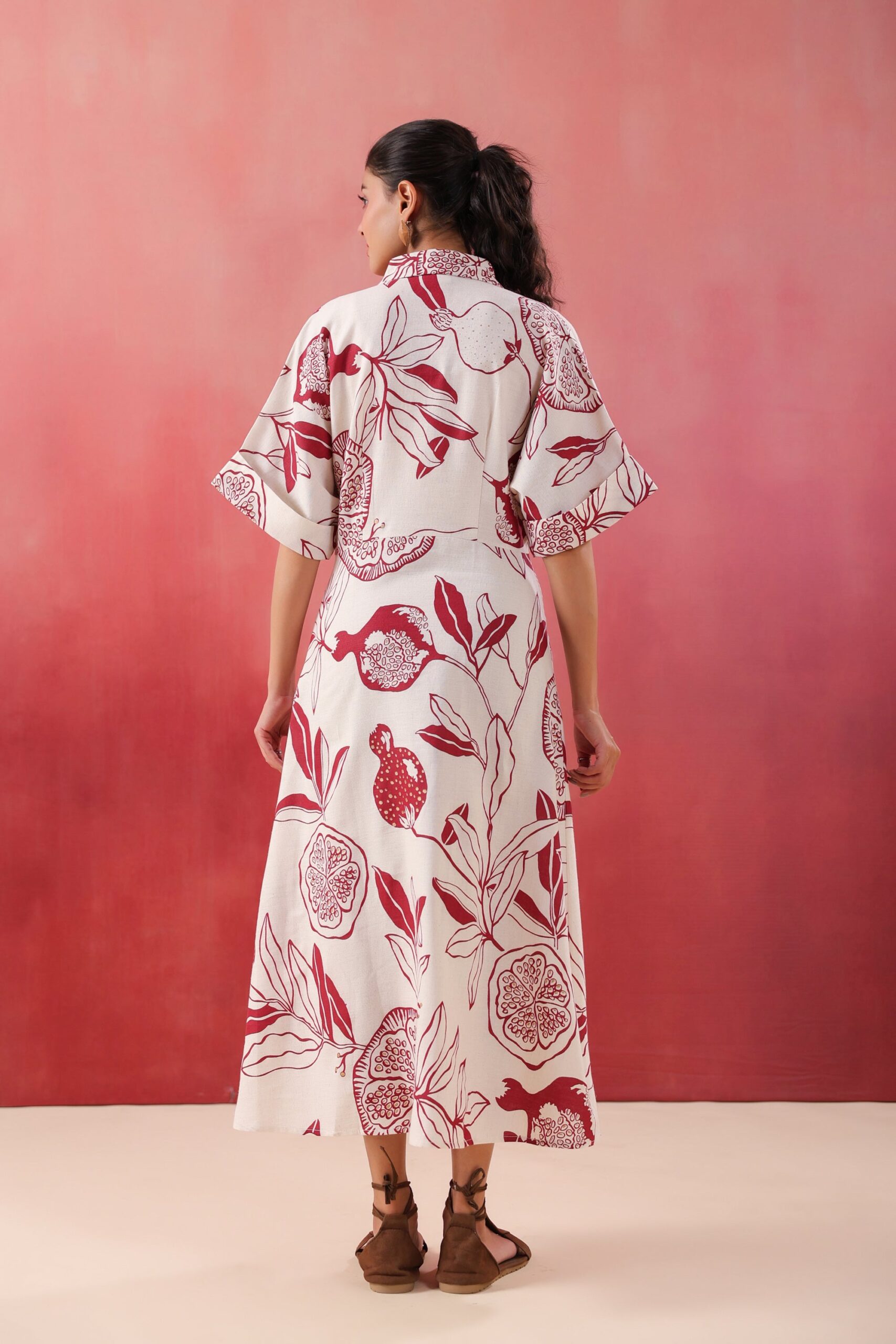 Ivory Pomegranate Printed Maroon Cotton Flex Dress - Image 4