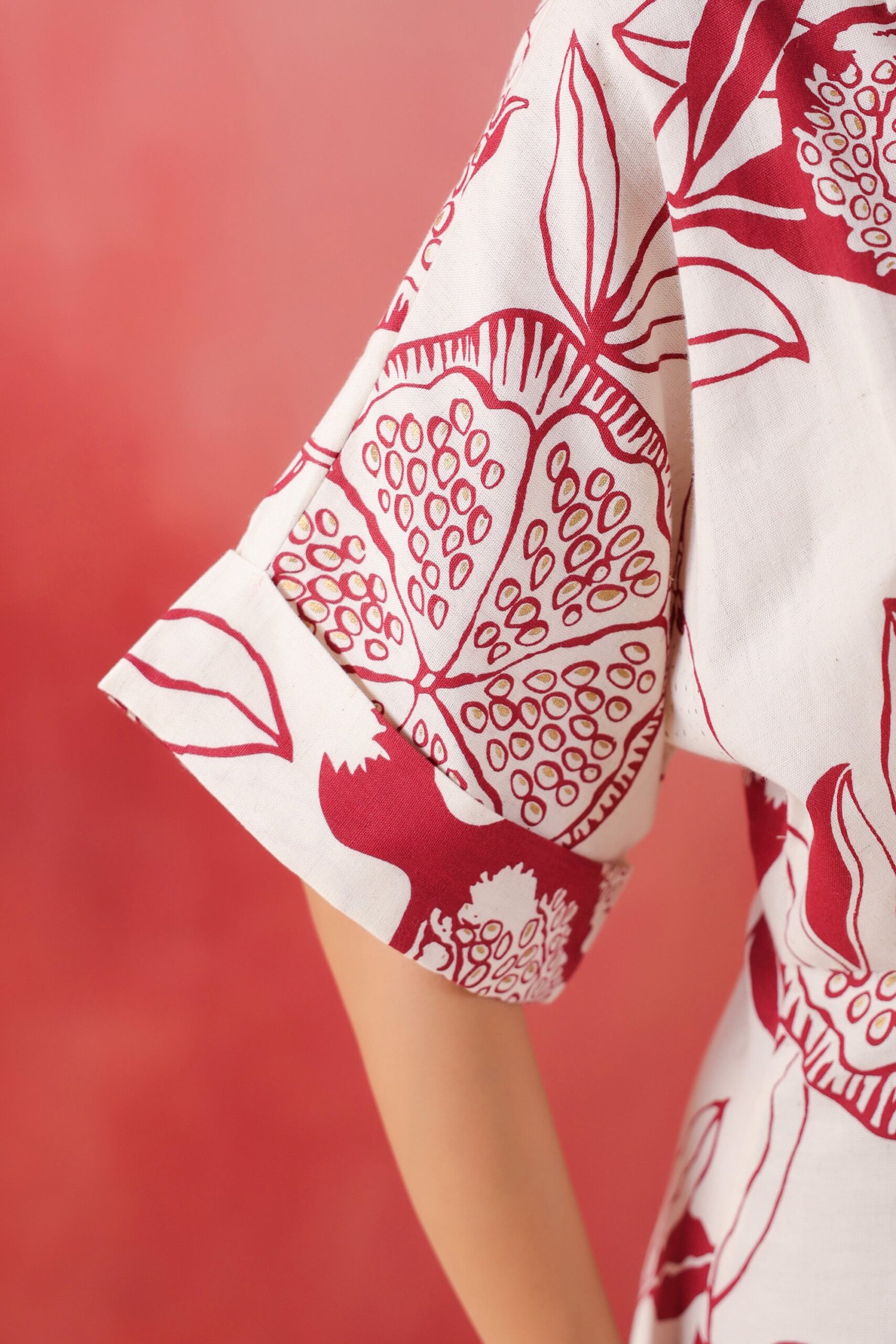 Ivory Pomegranate Printed Maroon Cotton Flex Dress - Image 9
