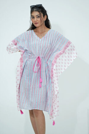 Sooti Syahi Cotton Candy Hand Block Printed Kaftan