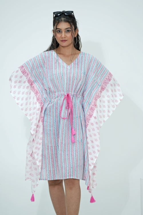 Sooti Syahi Cotton Candy Hand Block Printed Kaftan - Image 3